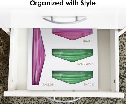 Bamboo Bag Storage Organizer for Kitchen Drawer, Baggie organizer, Compatible with Gallon, Quart, Sandwich and Snack Variety Size Bags (Black)