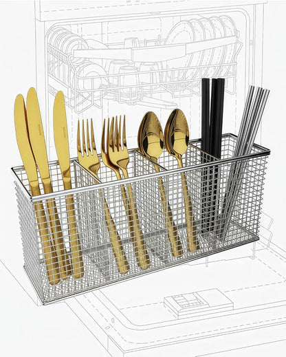 4-Compartment Dishwasher Silverware Basket, 304 Stainless Steel