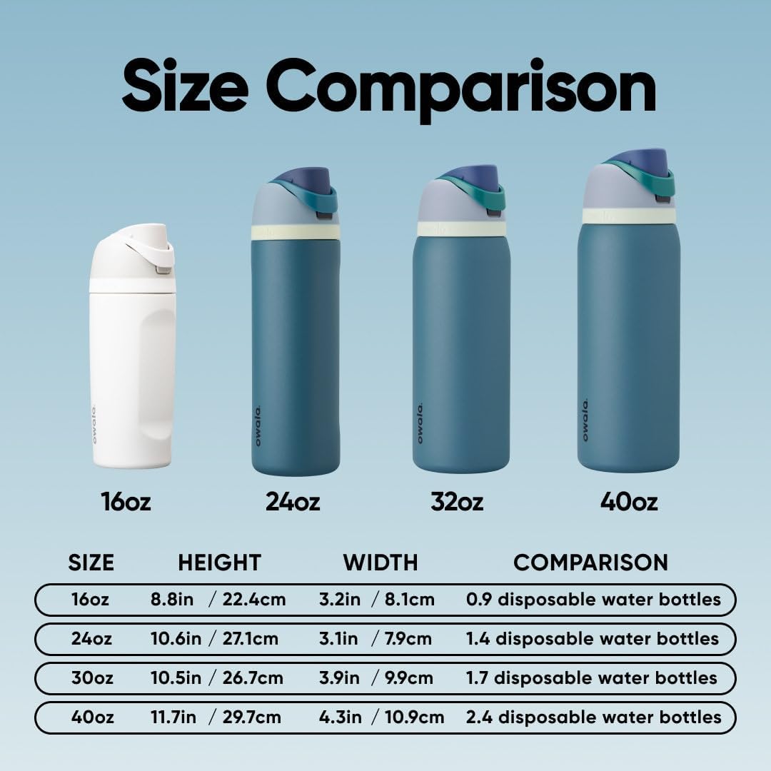 FreeSip Insulated Stainless Steel Water Bottle with Straw for Sports and Travel, BPA-Free, 32oz, Foggy Tide - Colors B