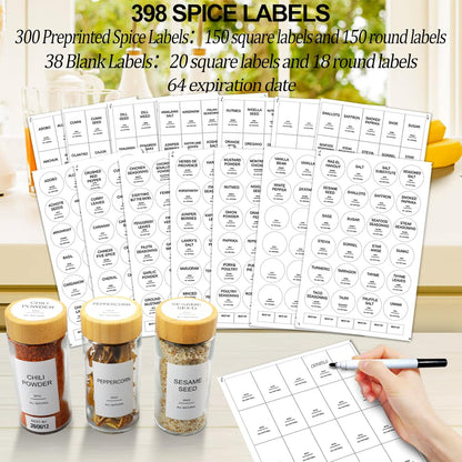Glass Spice Jars with 398 Labels-4oz 24 Pcs,Round Seasoning Jars with Bamboo Airtight Lids,Spice Container Set -Shaker Lids, Funnel,Brush and Marker Included