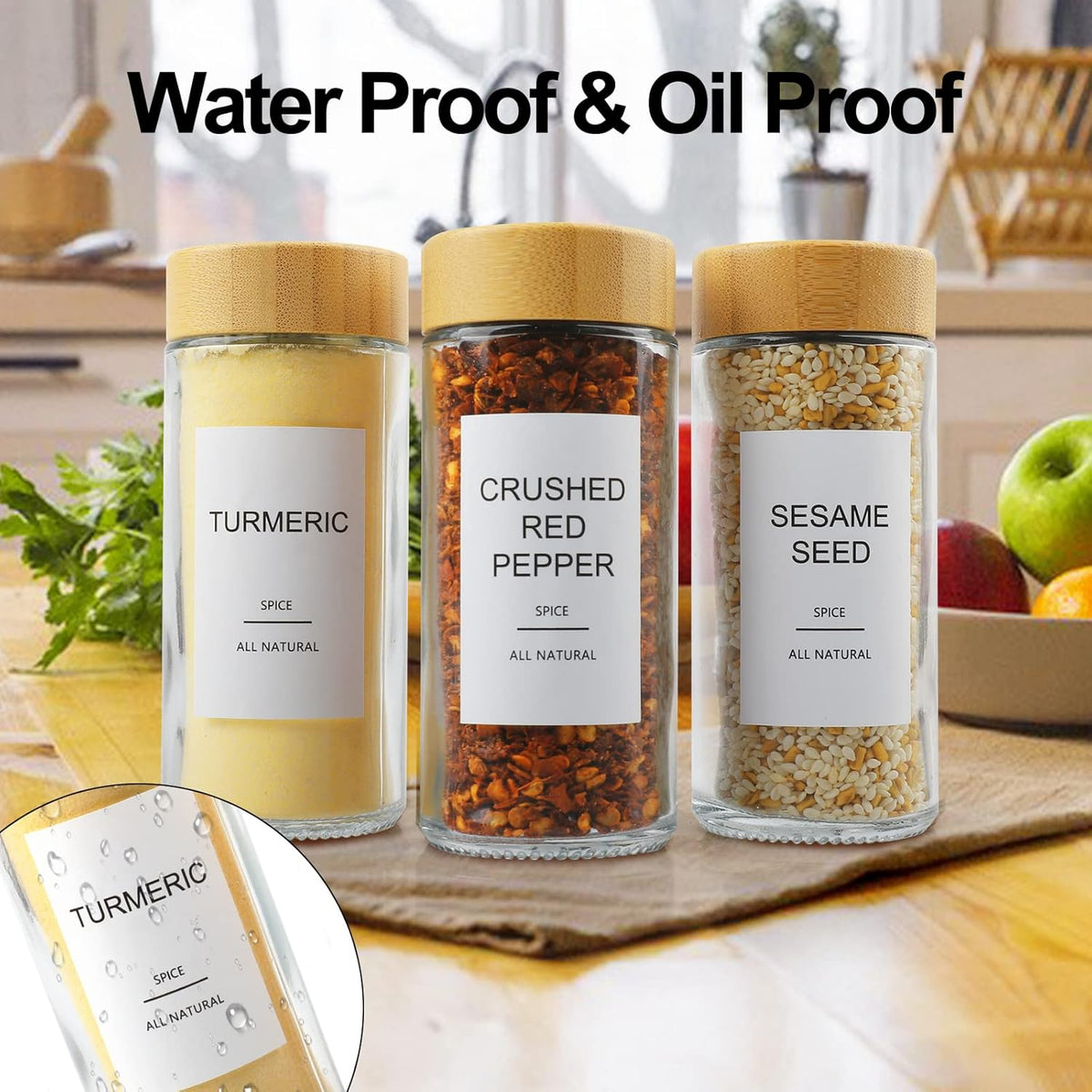 Glass Spice Jars with 398 Labels-4oz 24 Pcs,Round Seasoning Jars with Bamboo Airtight Lids,Spice Container Set -Shaker Lids, Funnel,Brush and Marker Included