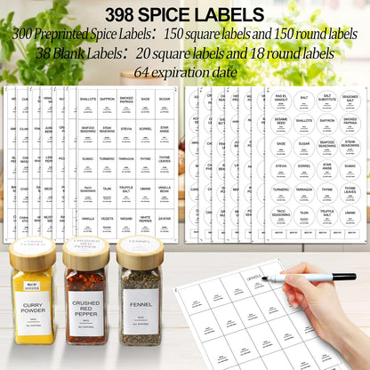 Glass Spice Jars with 398 Labels-4oz 24 Pcs,Round Seasoning Jars with Bamboo Airtight Lids,Spice Container Set -Shaker Lids, Funnel,Brush and Marker Included