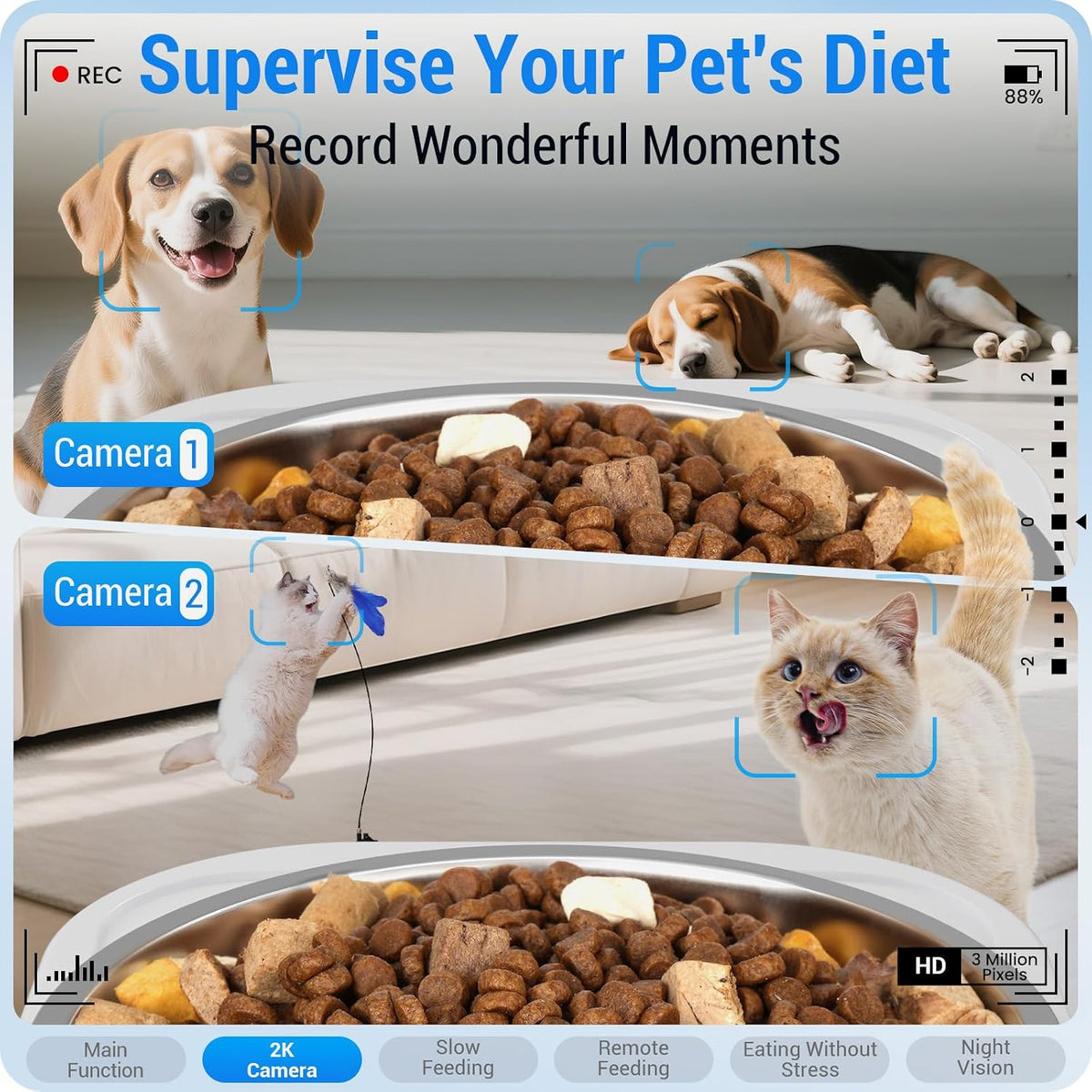 Automatic Cat Feeder with 2K Camera: 5G WiFi Automatic Dog Feeder with Night Vision,Cat Food Dispenser with 7L Large Food Storage Container for Multiple Pet,Detachable for Easy Clean -29 Cup