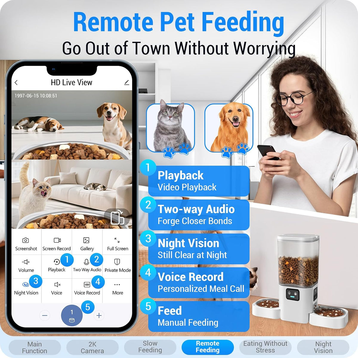 Automatic Cat Feeder with 2K Camera: 5G WiFi Automatic Dog Feeder with Night Vision,Cat Food Dispenser with 7L Large Food Storage Container for Multiple Pet,Detachable for Easy Clean -29 Cup