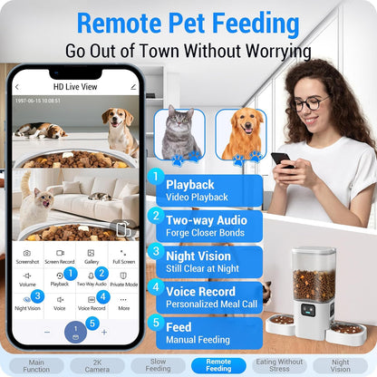 Automatic Cat Feeder with 2K Camera: 5G WiFi Automatic Dog Feeder with Night Vision,Cat Food Dispenser with 7L Large Food Storage Container for Multiple Pet,Detachable for Easy Clean -29 Cup