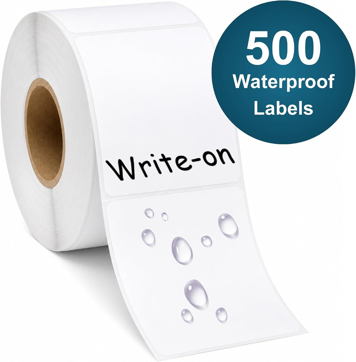 Blank Waterproof Label Stickers, Medium White Write-On Polypropylene Labels with Strong Permanent Adhesive, 70mm x 40mm (2.8” x 1.6”) 500/Roll, for Bottles, Storage Bins, Pantry & Cleaning Supplies