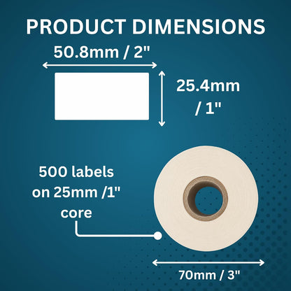 Blank Waterproof Label Stickers, Medium White Write-On Polypropylene Labels with Strong Permanent Adhesive, 70mm x 40mm (2.8” x 1.6”) 500/Roll, for Bottles, Storage Bins, Pantry & Cleaning Supplies