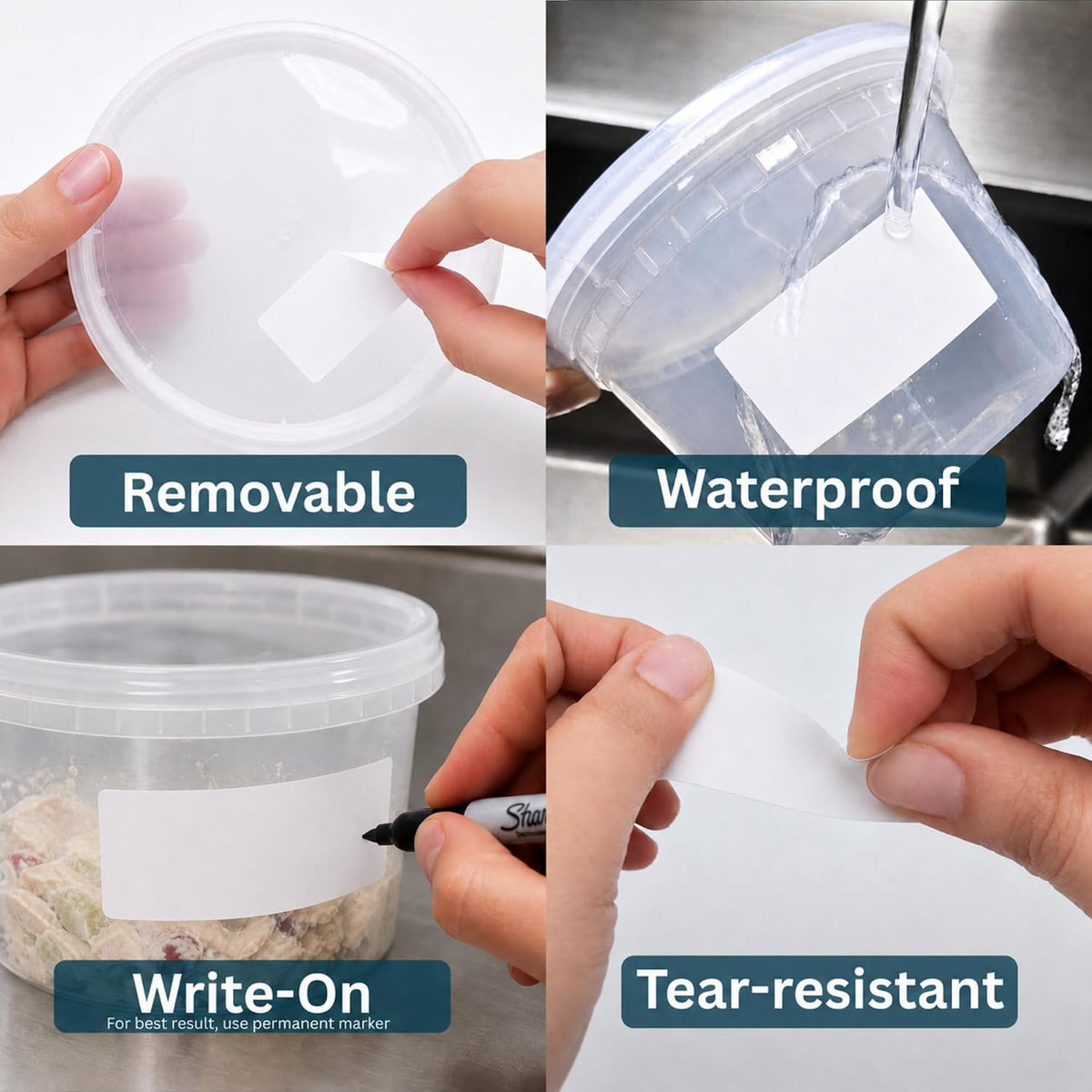 Blank Waterproof Label Stickers, Medium White Write-On Polypropylene Labels with Strong Permanent Adhesive, 70mm x 40mm (2.8” x 1.6”) 500/Roll, for Bottles, Storage Bins, Pantry & Cleaning Supplies