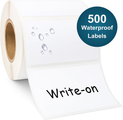 Blank Waterproof Label Stickers, Medium White Write-On Polypropylene Labels with Strong Permanent Adhesive, 70mm x 40mm (2.8” x 1.6”) 500/Roll, for Bottles, Storage Bins, Pantry & Cleaning Supplies