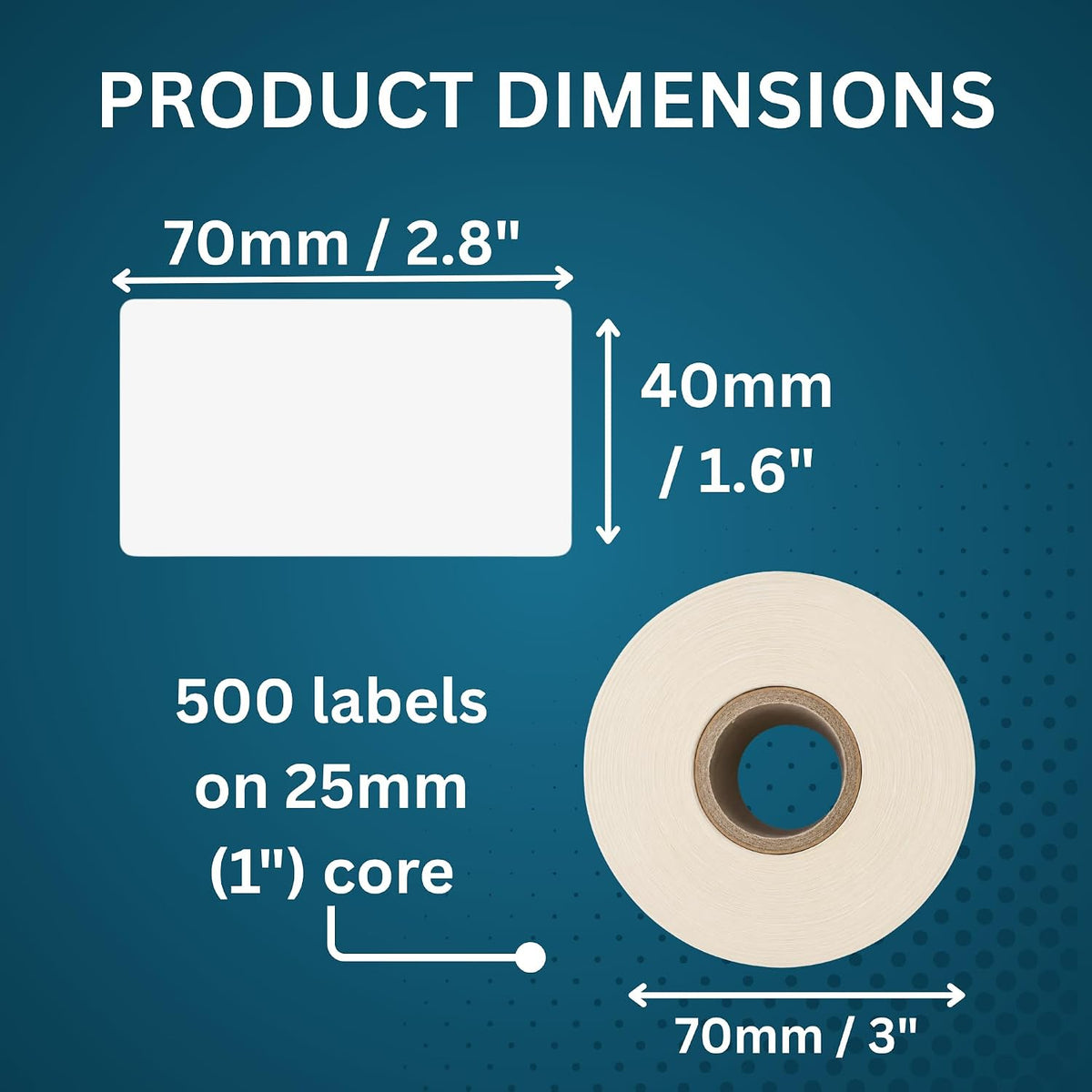 Blank Waterproof Label Stickers, Medium White Write-On Polypropylene Labels with Strong Permanent Adhesive, 70mm x 40mm (2.8” x 1.6”) 500/Roll, for Bottles, Storage Bins, Pantry & Cleaning Supplies