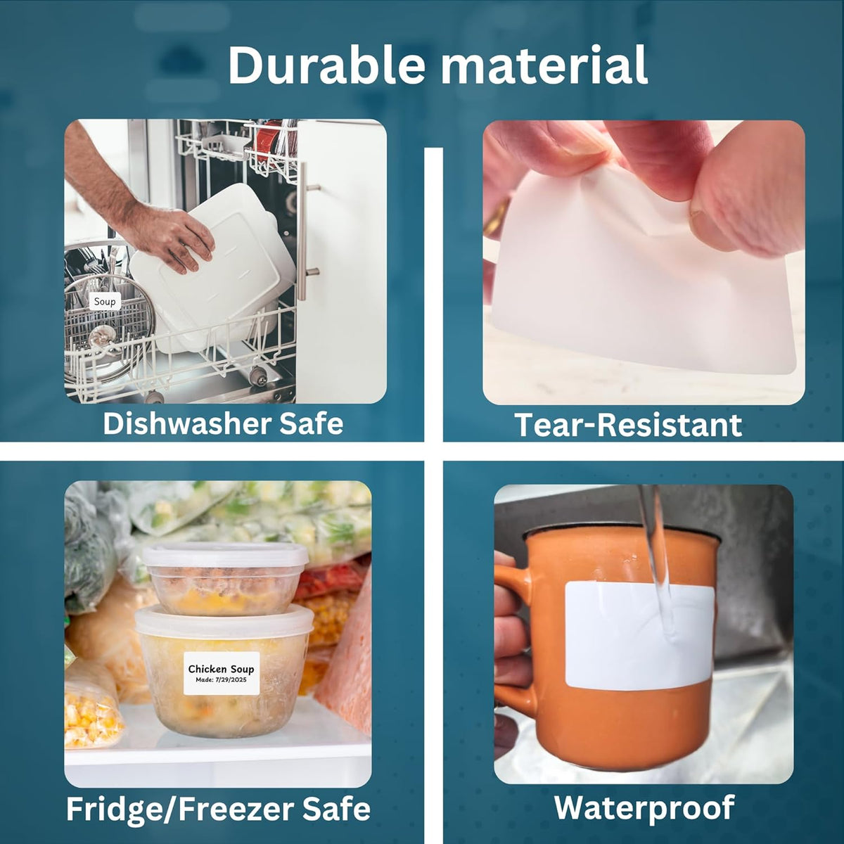 Blank Waterproof Label Stickers, Medium White Write-On Polypropylene Labels with Strong Permanent Adhesive, 70mm x 40mm (2.8” x 1.6”) 500/Roll, for Bottles, Storage Bins, Pantry & Cleaning Supplies