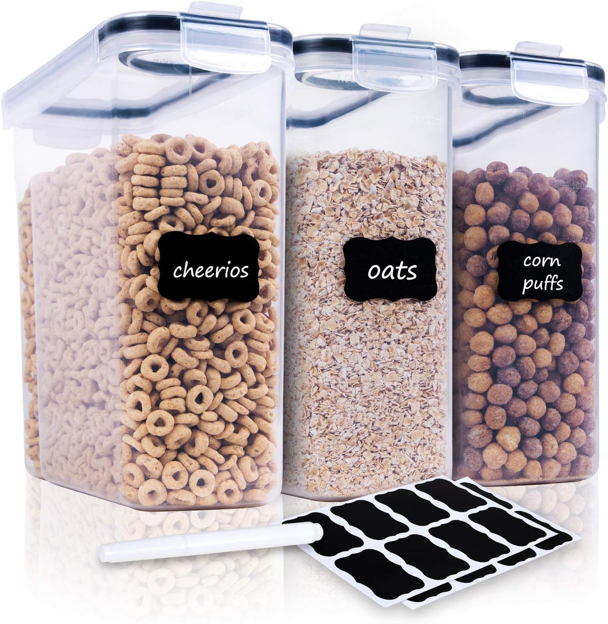 Cereal Containers Storage Set - Airtight Large Dry Cereal Container (135.2oz), BPA Free Dispenser Plastic Cereal Storage Containers with 16 Labels & Pen
