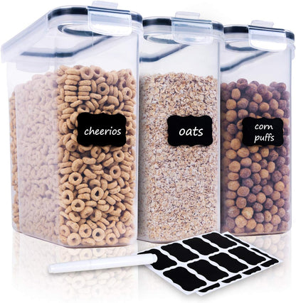 Cereal Containers Storage Set - Airtight Large Dry Cereal Container (135.2oz), BPA Free Dispenser Plastic Cereal Storage Containers with 16 Labels & Pen