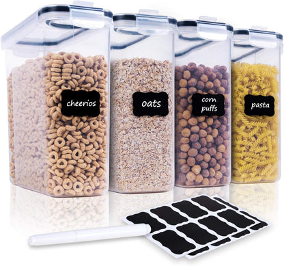 Cereal Containers Storage Set - Airtight Large Dry Cereal Container (135.2oz), BPA Free Dispenser Plastic Cereal Storage Containers with 16 Labels & Pen