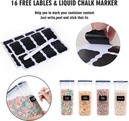 Cereal Containers Storage Set - Airtight Large Dry Cereal Container (135.2oz), BPA Free Dispenser Plastic Cereal Storage Containers with 16 Labels & Pen