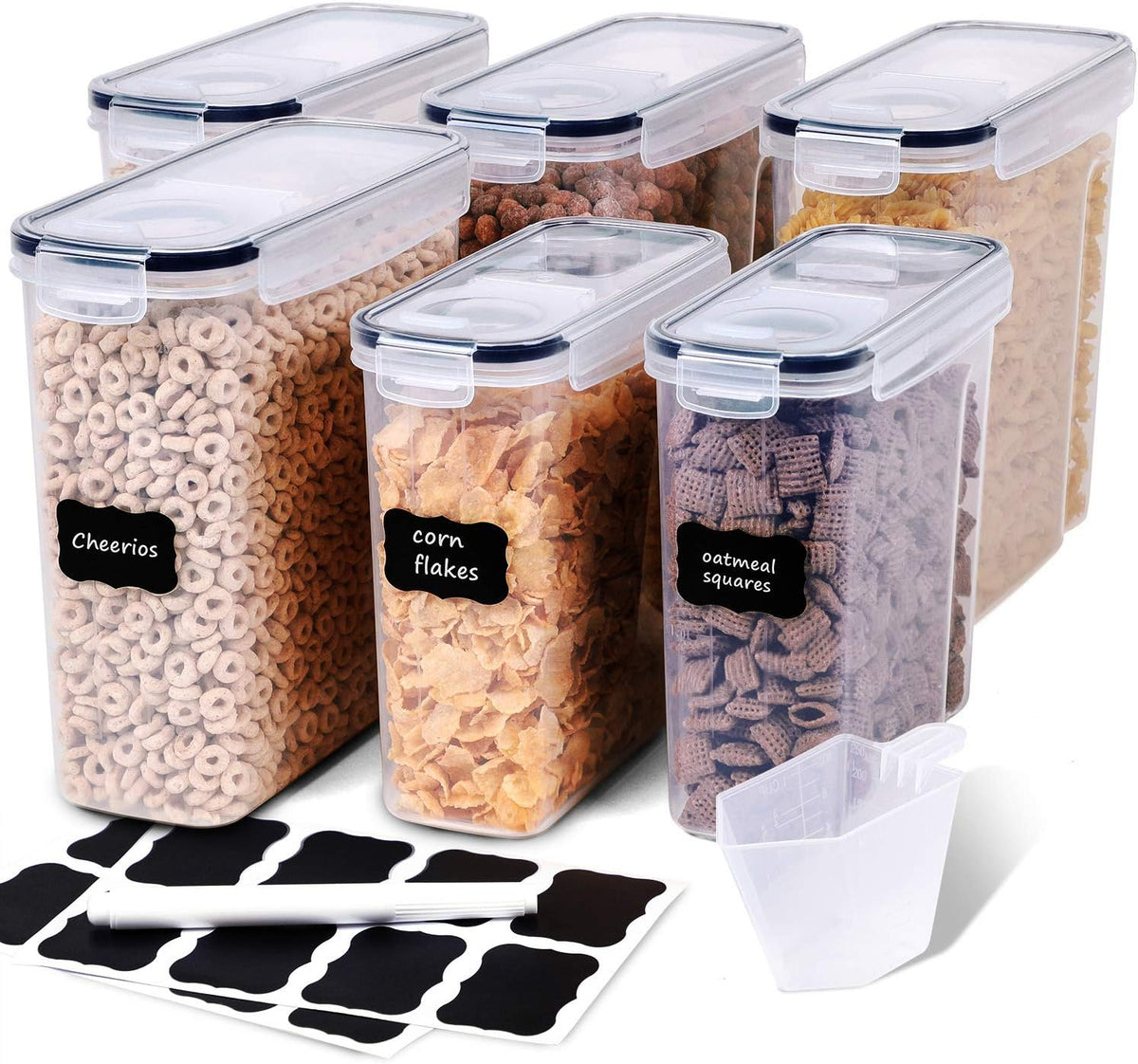 Cereal Containers Storage Set - Airtight Large Dry Cereal Container (135.2oz), BPA Free Dispenser Plastic Cereal Storage Containers with 16 Labels & Pen
