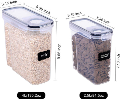 Cereal Containers Storage Set - Airtight Large Dry Cereal Container (135.2oz), BPA Free Dispenser Plastic Cereal Storage Containers with 16 Labels & Pen