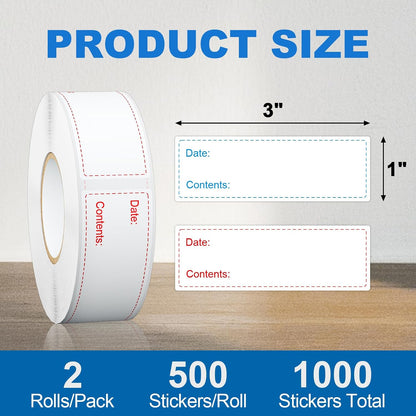 1000 Pcs 1"x3" Removable Freezer Labels for Food Containers | Waterproof Food Storage Labels for Containers, Oil Resistant No-Residue Easy Clean for Kitchen Restaurant Grocery Store Marke