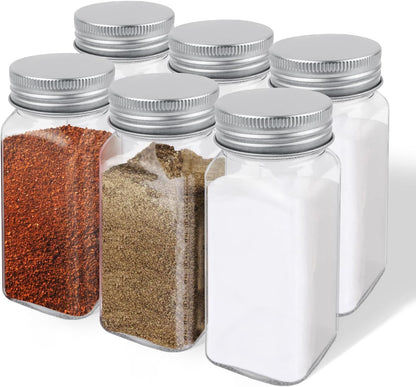 Glass Spice Bottles 6-Pack, 4oz with Shaker Lids for Salt Pepper