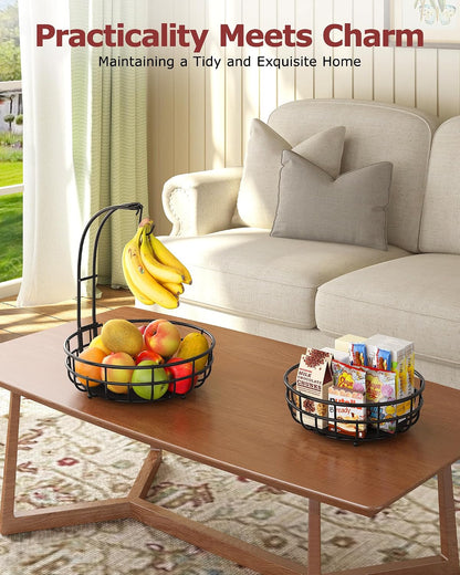 2 Tier Modern Fruit Basket for Kitchen Counter with 2 Banana Hook