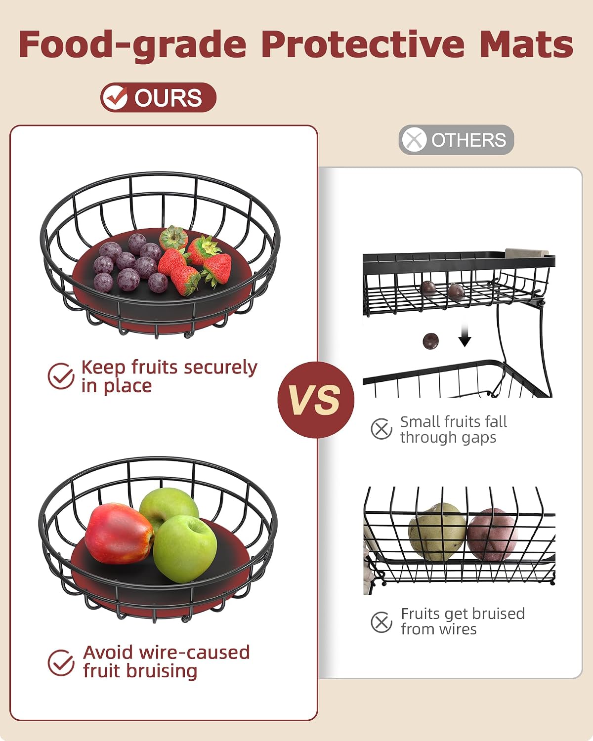 2 Tier Modern Fruit Basket for Kitchen Counter with 2 Banana Hook