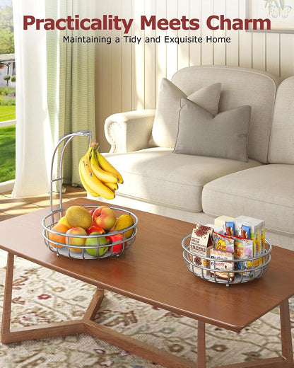 2 Tier Modern Fruit Basket for Kitchen Counter with 2 Banana Hook