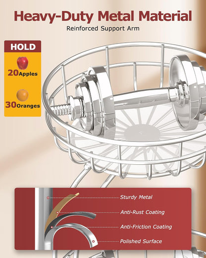 2 Tier Modern Fruit Basket for Kitchen Counter with 2 Banana Hook