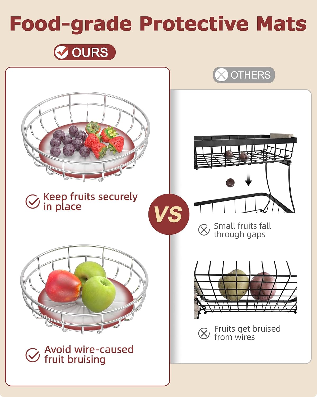 2 Tier Modern Fruit Basket for Kitchen Counter with 2 Banana Hook