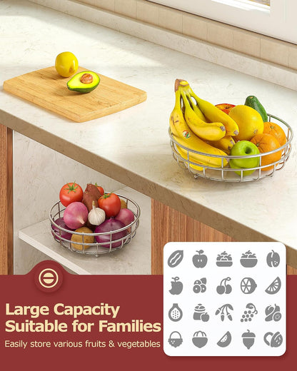 2 Tier Modern Fruit Basket for Kitchen Counter with 2 Banana Hook