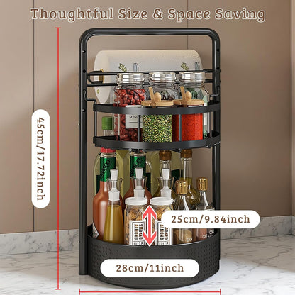 Rotating Spice Rack with Paper Towel Holder, Black | 2 Tier Turntable Lazy Susan, Durable Iron, Seasoning Organizer, For Kitchen Countertop