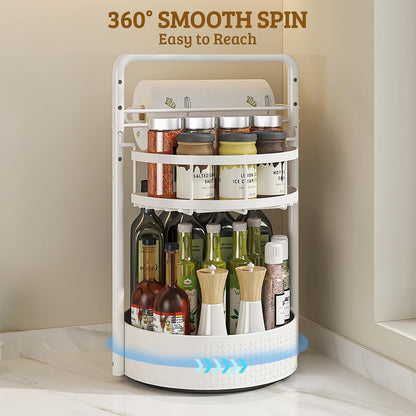 Rotating Spice Rack with Paper Towel Holder, Black | 2 Tier Turntable Lazy Susan, Durable Iron, Seasoning Organizer, For Kitchen Countertop