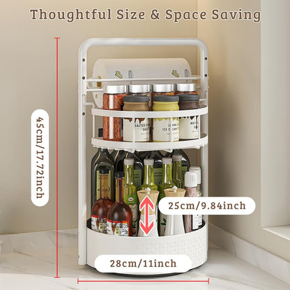 Rotating Spice Rack with Paper Towel Holder, Black | 2 Tier Turntable Lazy Susan, Durable Iron, Seasoning Organizer, For Kitchen Countertop