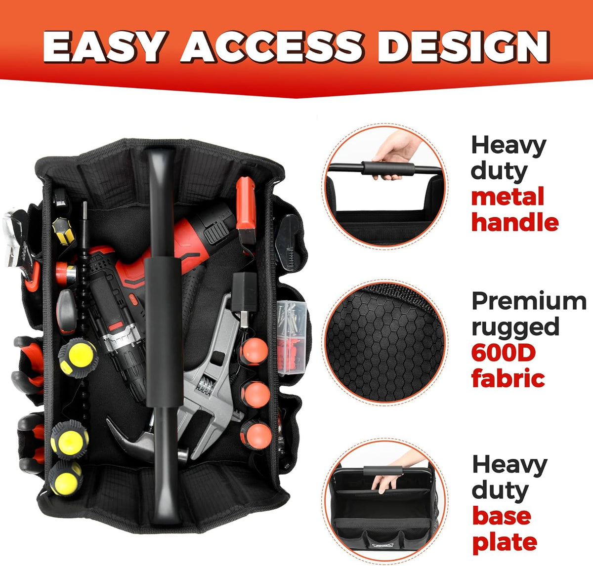 Detailing Caddy Organizer with Handle - Storage, Cars, & Cleaning Caddy for Supplies, Tools, & Home Improvement - Heavy Duty Car Detailing Supplies With Multi-Pockets & Collapsible Tote Design