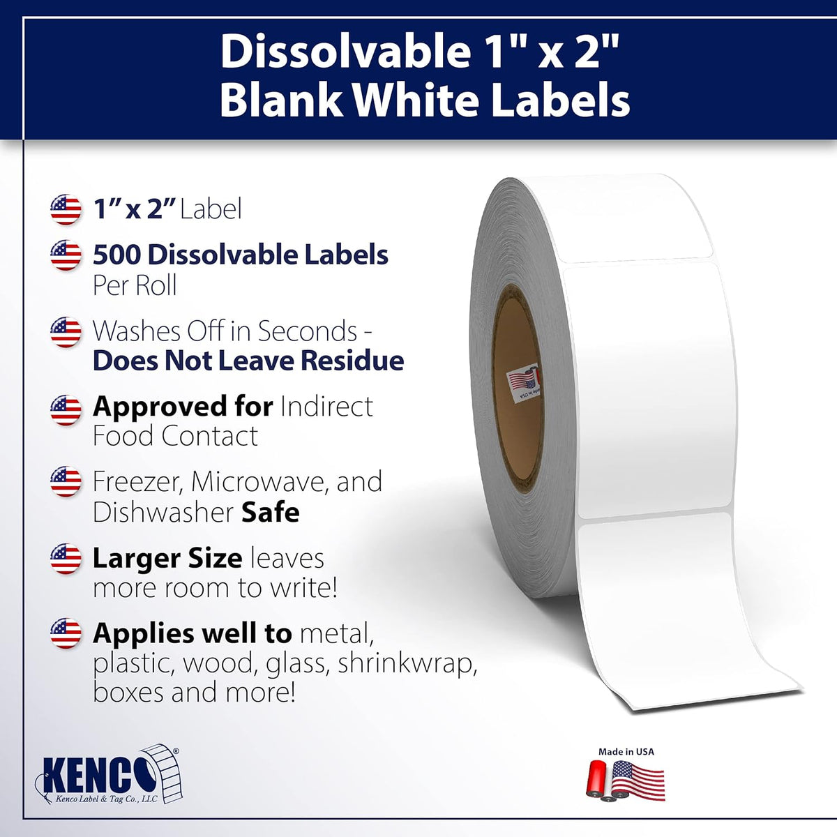 Blank White 1 X 2 Dissolvable Food Labels - Washes Off Qucikly No Residue - for Food Prepe and Rotation, Canning and More! Made in The USA
