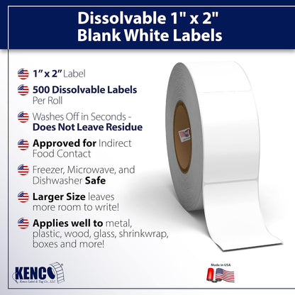 Blank White 1 X 2 Dissolvable Food Labels - Washes Off Qucikly No Residue - for Food Prepe and Rotation, Canning and More! Made in The USA