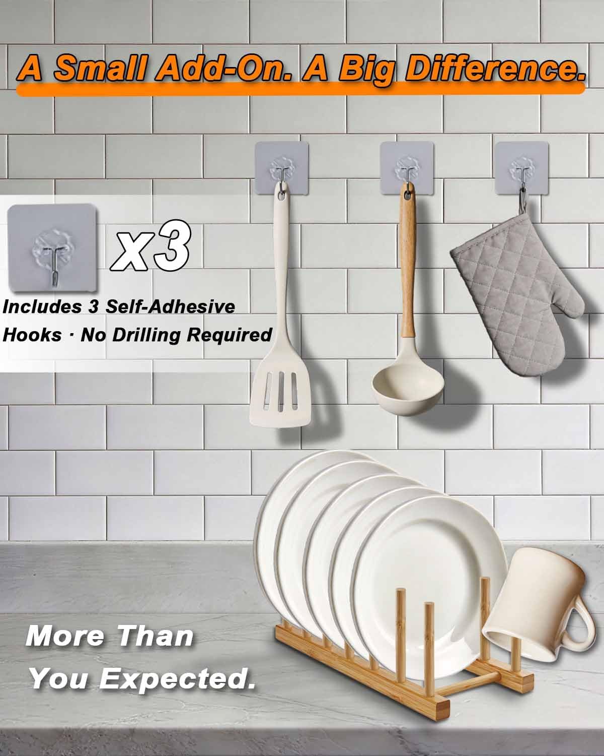 Bamboo Dish Rack, Durable Vertical Wooden Plate Holder & Drainer | Multi-Purpose Kitchen Cabinet Organizer for Dishes, Pots, Lids, Bowls, Cups & Cutting Boards(6-Slot Design)