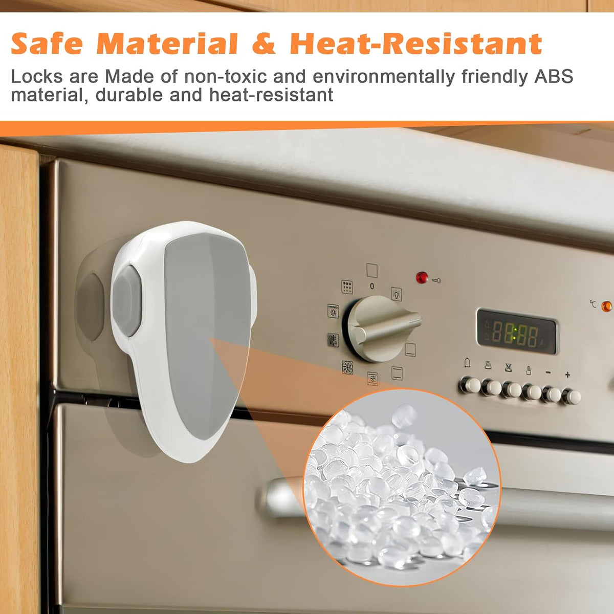 2 PCS Oven Door Lock Child Safety, Oven Baby Proof Childproof Oven Front Lock Easy to Install and Use Heat-Resistant and Durable Material, with 3M Adhesive, No Screws or Drill(2pcs,White)