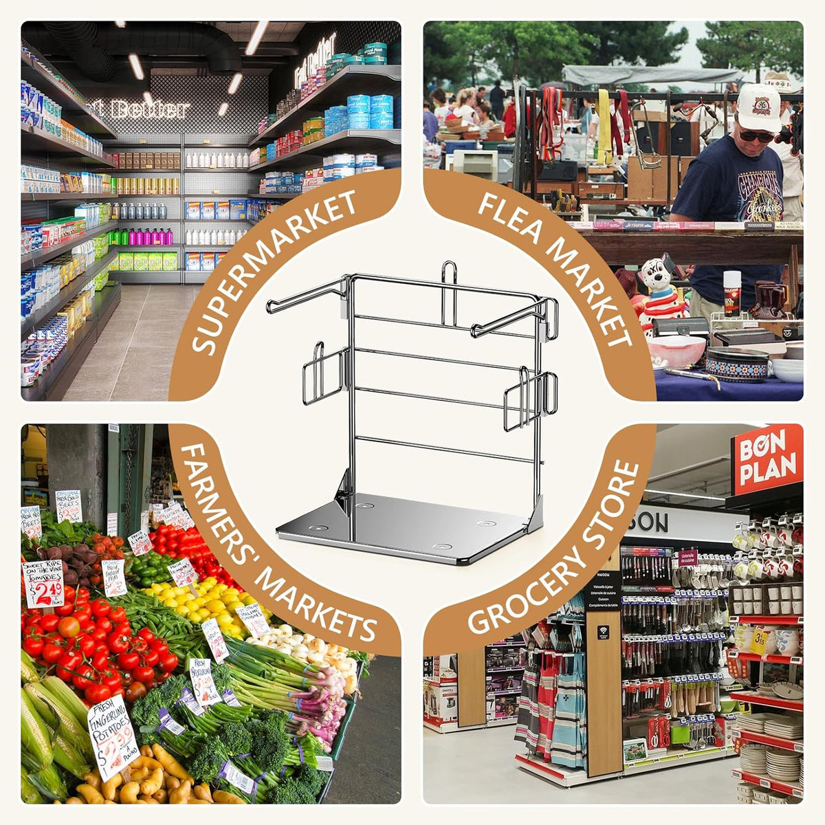 Grocery Bag Holder - Plastic Bag Organizer, Detachable Metal Shopping Bag Holder for Grocery Store & Business