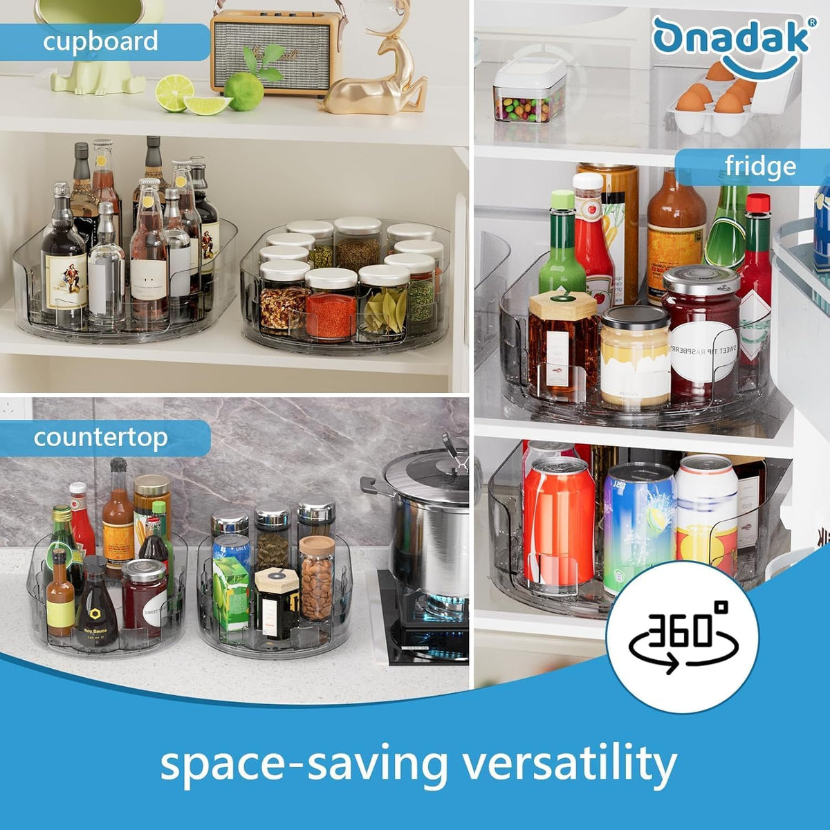 360° Rotating Lazy Susan for Refrigerator, 13.5''x8.5'' Clear Lazy Susan Turntable for Refrigerator Organizers and Storage, Kitchen, Table Top, Cabinet, Pantry, Countertop