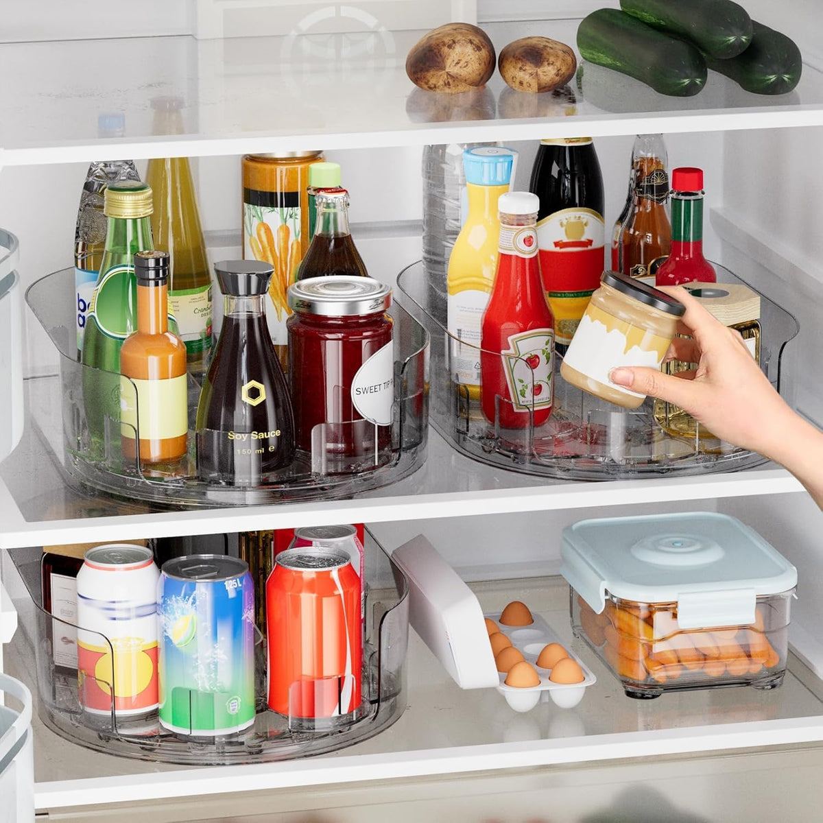 360° Rotating Lazy Susan for Refrigerator, 13.5''x8.5'' Clear Lazy Susan Turntable for Refrigerator Organizers and Storage, Kitchen, Table Top, Cabinet, Pantry, Countertop