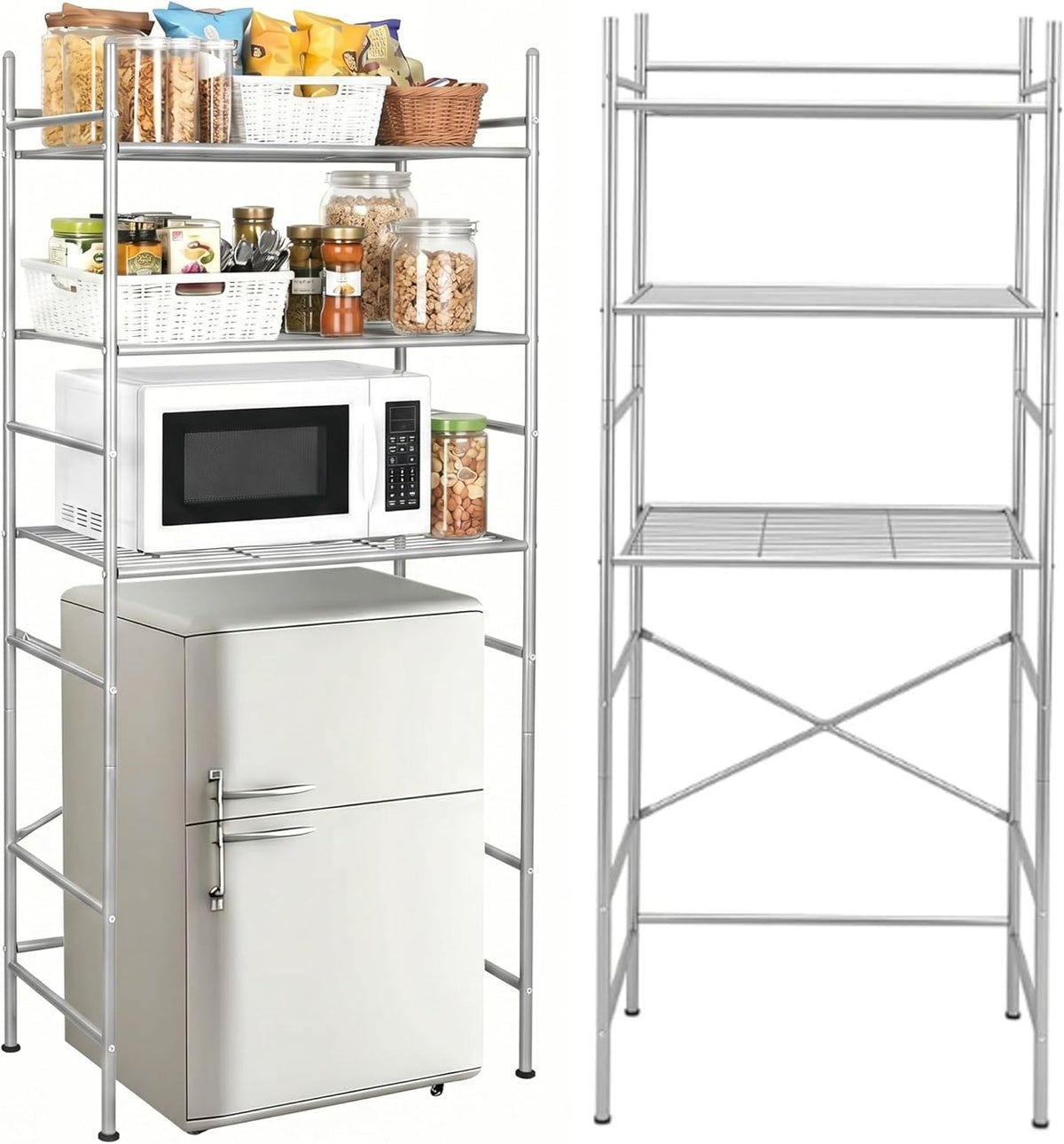 Wesiti 3 Tier Mini Fridge Shelf for Dorm Sliver Mini Microwave Stand Over the Fridge Metal Storage Shelves Rack for College Dooms Kitchen Bathrooms Home Office