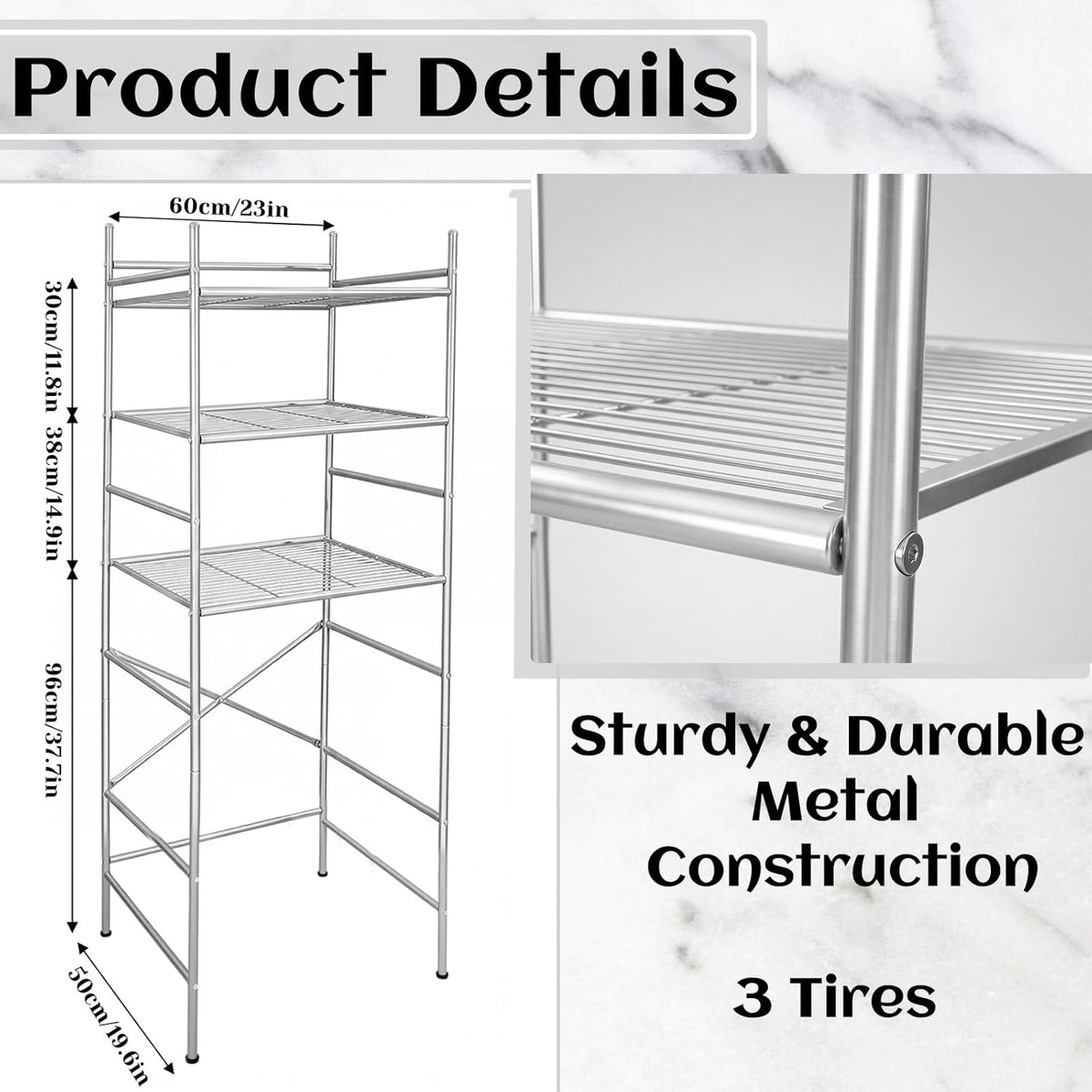 Wesiti 3 Tier Mini Fridge Shelf for Dorm Sliver Mini Microwave Stand Over the Fridge Metal Storage Shelves Rack for College Dooms Kitchen Bathrooms Home Office