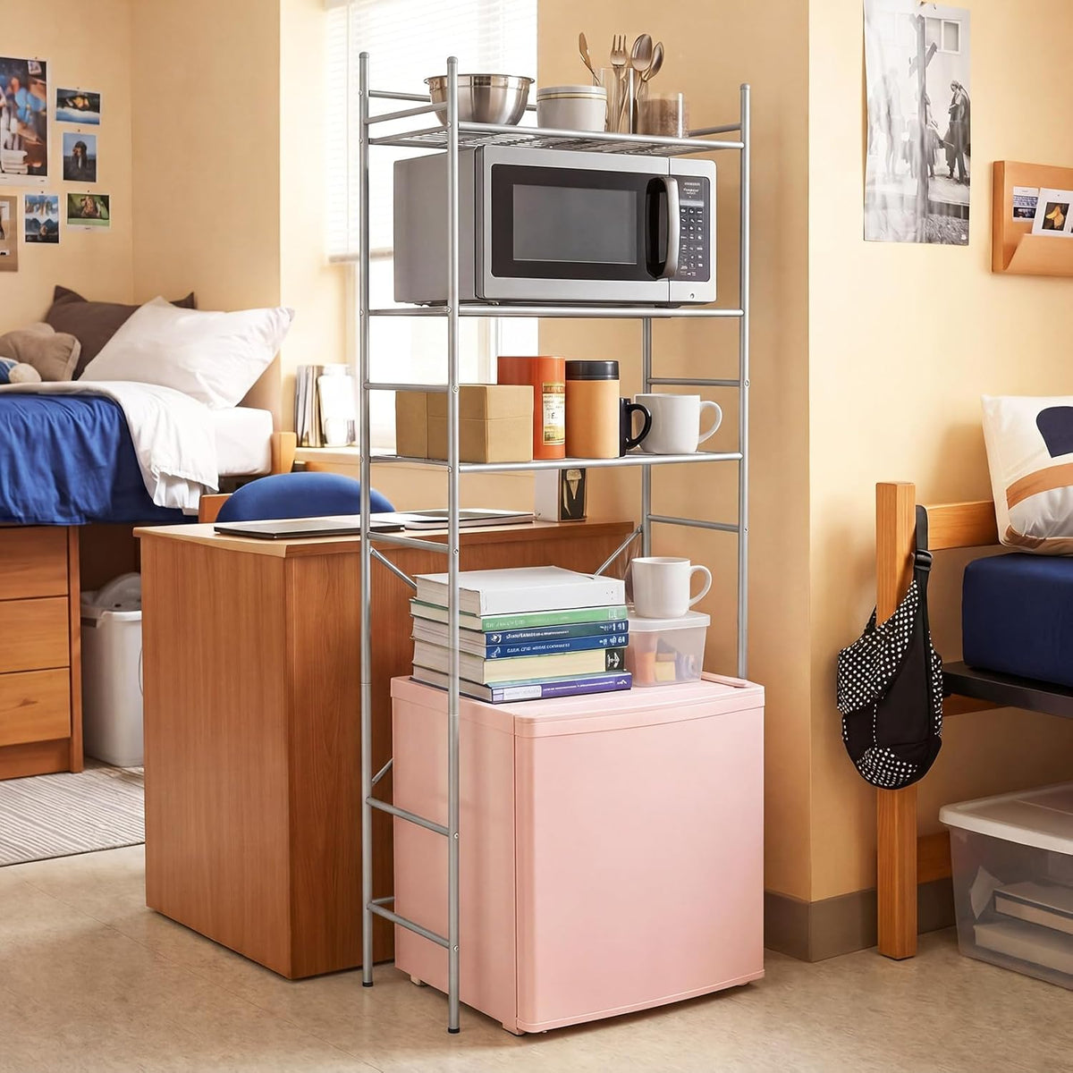 Wesiti 3 Tier Mini Fridge Shelf for Dorm Sliver Mini Microwave Stand Over the Fridge Metal Storage Shelves Rack for College Dooms Kitchen Bathrooms Home Office