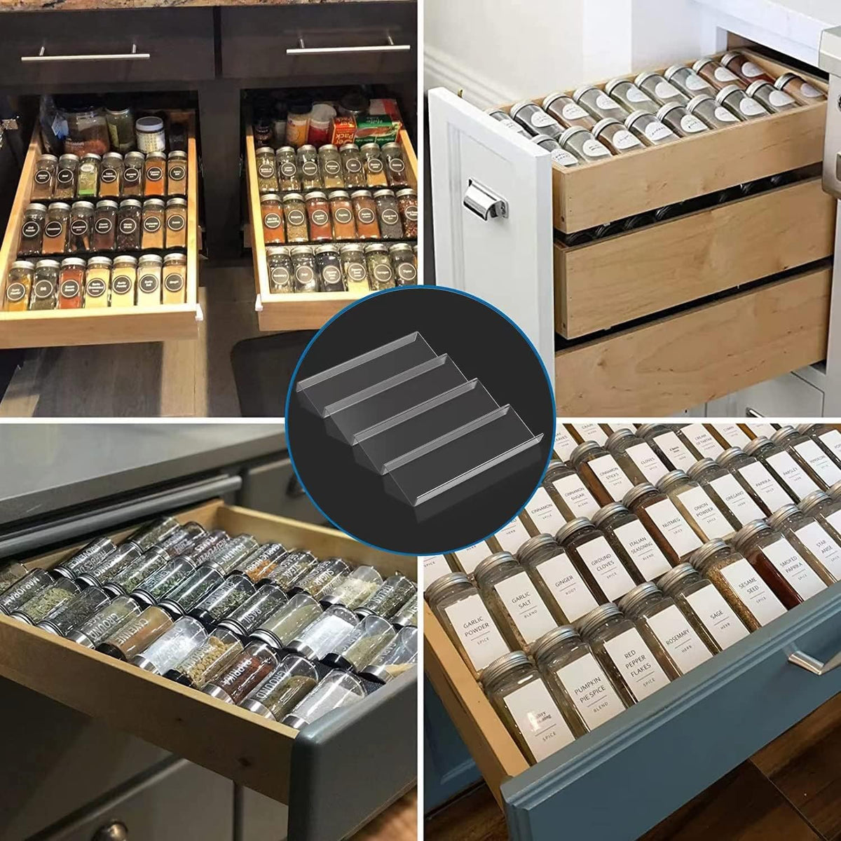 Spice Drawer Organizer, 4 Tier Clear Acrylic Expandable From 13" to 26" Seasoning Jars Drawer Insert, Kitchen Drawer Spice Rack Tray for Cabinet/Countertop