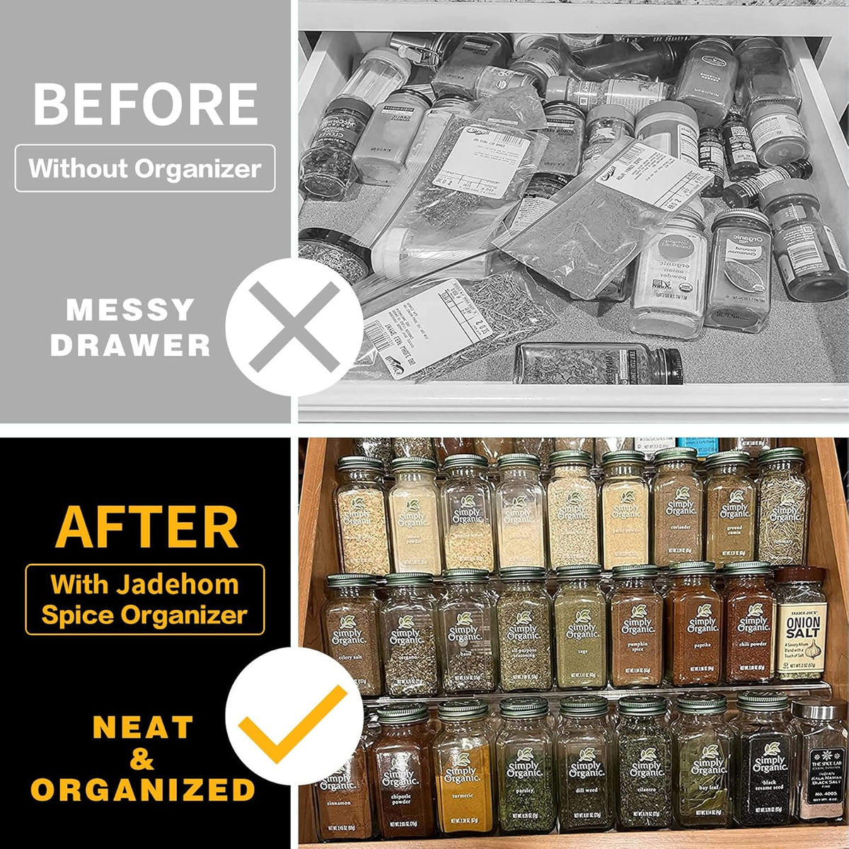 Spice Drawer Organizer, 4 Tier Clear Acrylic Expandable From 13" to 26" Seasoning Jars Drawer Insert, Kitchen Drawer Spice Rack Tray for Cabinet/Countertop