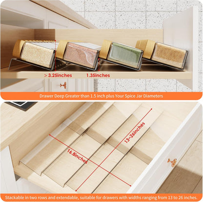 Spice Drawer Organizer, 4 Tier Clear Acrylic Expandable From 13" to 26" Seasoning Jars Drawer Insert, Kitchen Drawer Spice Rack Tray for Cabinet/Countertop