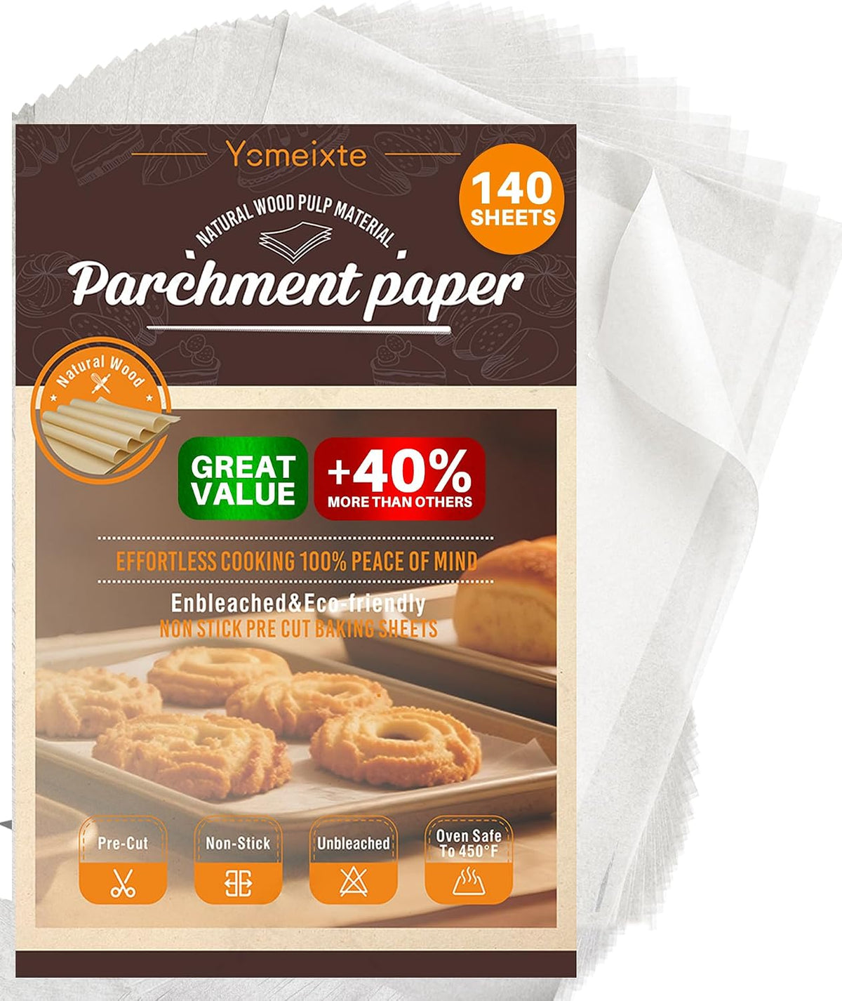 140 Parchment Paper Sheets 9x13 Inch | Precut Unbleached Baking Paper Sheets for Oven, Air Fryer, Cookies, Bread, Pizza | Non-Stick, Greaseproof Liners | Natural Brown Parchment for Baking