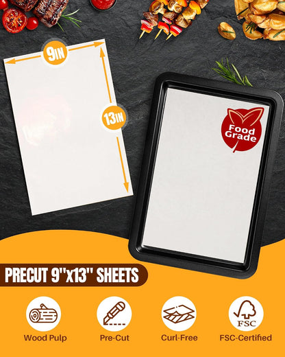 140 Parchment Paper Sheets 9x13 Inch | Precut Unbleached Baking Paper Sheets for Oven, Air Fryer, Cookies, Bread, Pizza | Non-Stick, Greaseproof Liners | Natural Brown Parchment for Baking