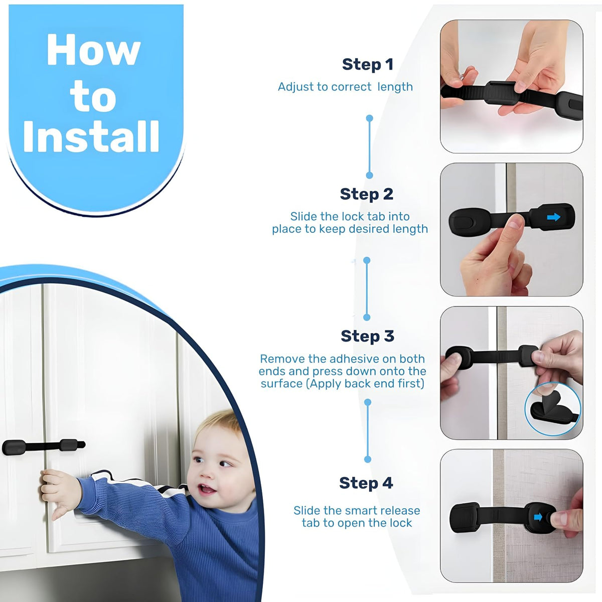 RV Fridge Lock & Child Safety Cabinet Latch, Black, 6-Count
