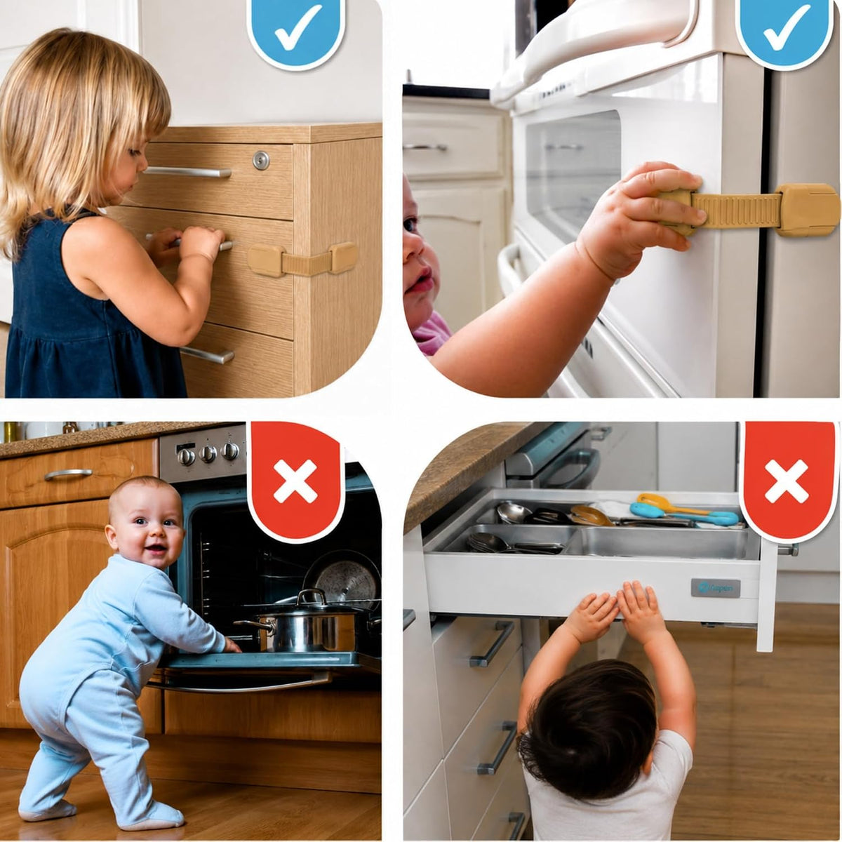 RV Fridge Lock & Child Safety Cabinet Latch, Black, 6-Count